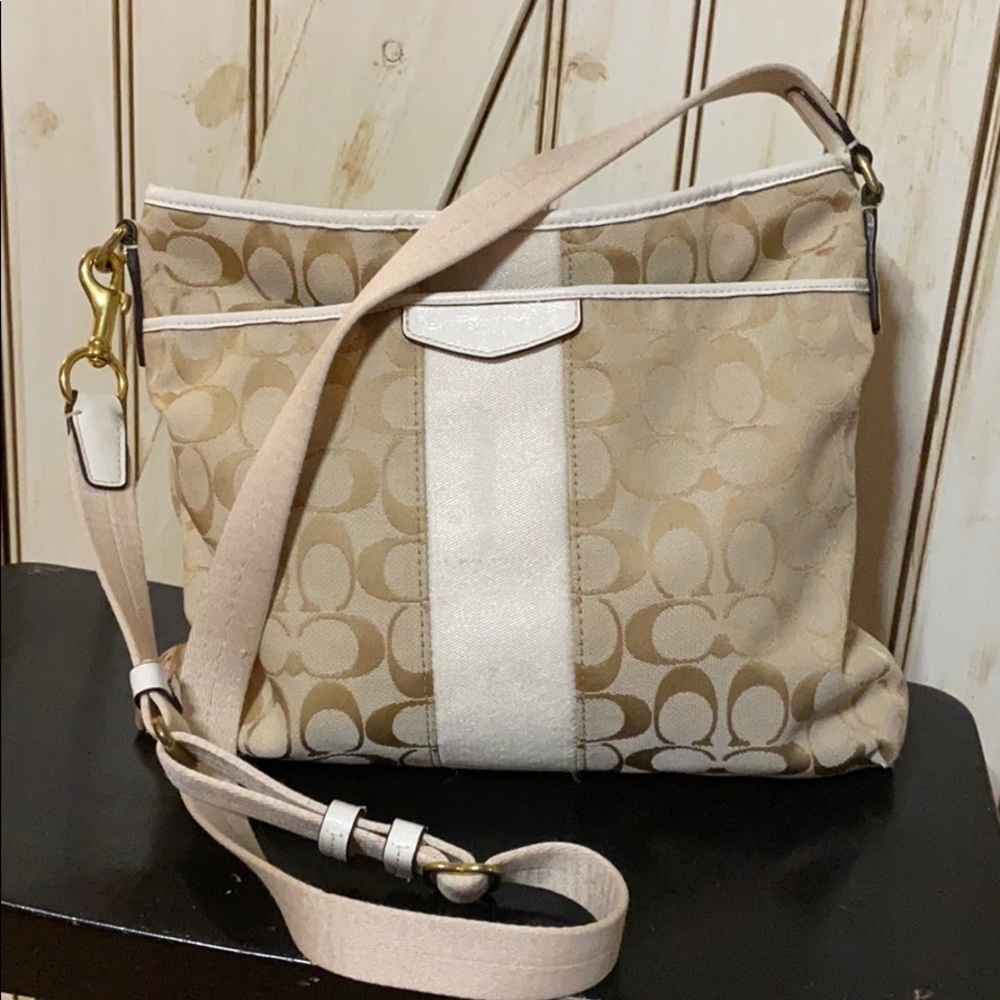 Tan and white Coach Purse